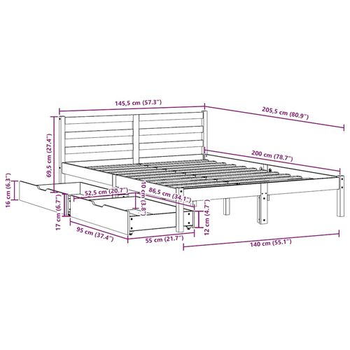 Łóżko bez materaca, woskowy brąz, 140x200 cm, drewno sosnowe na Arena.pl