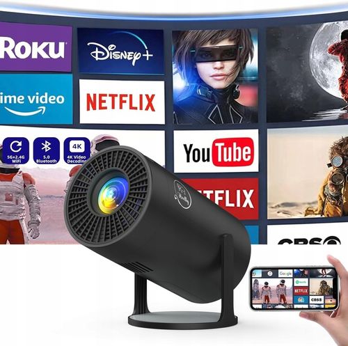 PROJEKTOR RZUTNIK ANDROID TV WIFI MINI 4K PRZENOŚNY SMART CZARNY na Arena.pl