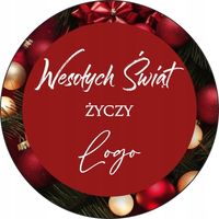 NAKLEJKI ŚWIĄTECZNE z LOGO REKLAMOWE firmowe wesołych świąt 10 cm 100 szt