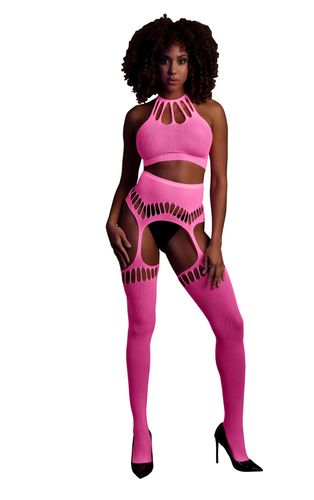 Two Piece With Crop Top And Stockings - Pink - Xs/Xl na Arena.pl