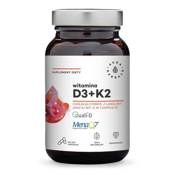 AURA HERBALS Witamina D3 2000 IU + K2 (90 kaps.) zdjęcie 1