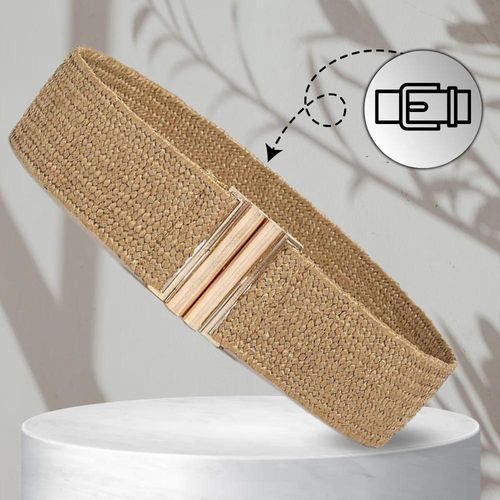 Damski słomiany pasek pleciony prosty beżowy ozdobny pas na talię na Arena.pl