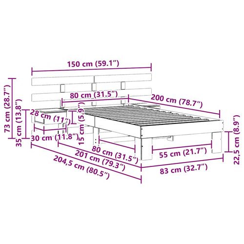Ramka łóżka Woskowy brąz 80 x 200 cm Lite drewno sosnowe na Arena.pl