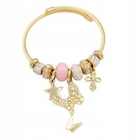 Bransoletka charms modułowa sztywna regulowana kolor złoty Motyl 07