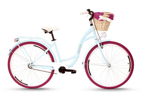 Damski rower miejski Goetze Style 28 3b + kosz / Błękitno-fuksjowy