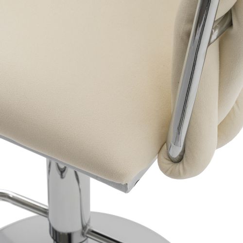 Hoker Z Plecionym Oparciem Welur ROSA Beżowy/Chrom Krzesło Do Wyspy na Arena.pl