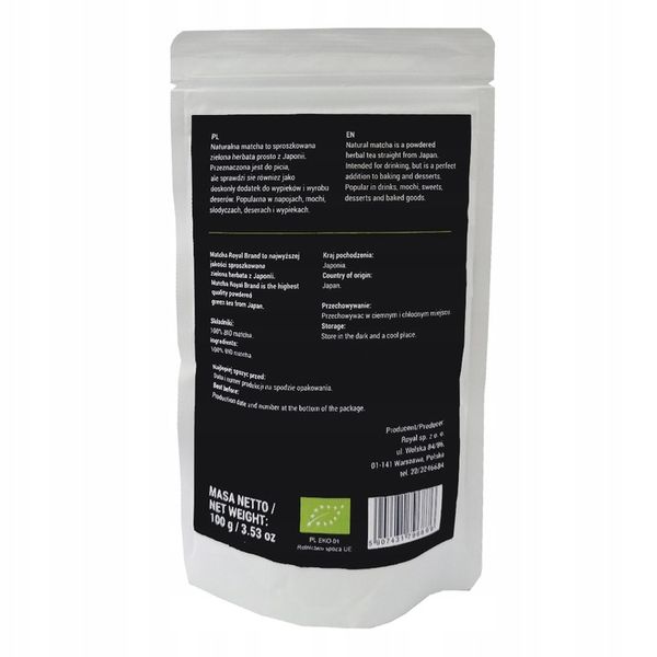 Royal Matcha Japońska Bio Zielona Herbata 100g Herbata w Proszku Shizuoka zdjęcie 7