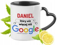 Dla Daniela Kubek Czarny Z Uszkiem W Kształcie Serca Na Prezent Z Nadrukiem