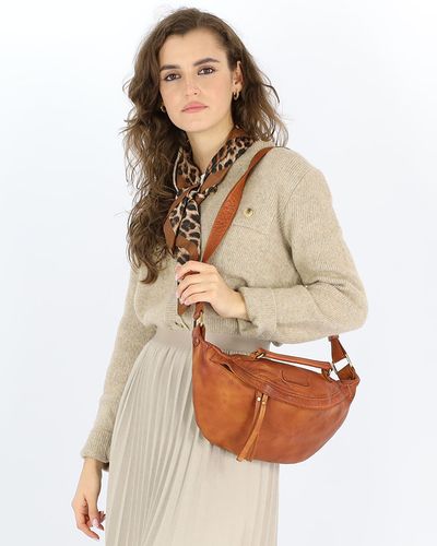 Torebka nerka damska skórzana listonoszka - MARCO MAZZINI brąz koniak na Arena.pl