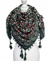 Piękna chustka / apaszka w kwiaty zielona 11