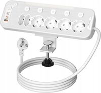 LISTWA ZASILAJĄCA BIURKOWA 5 GNIAZD Z USB OCHRONA PRZEPĘCIOWA 2M