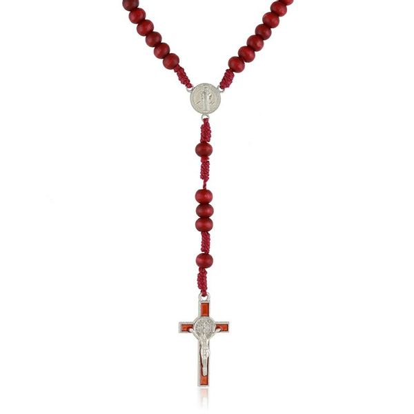 Różaniec drewniane bordowe paciorki zdjęcie 1