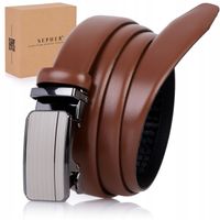 Pasek SKÓRZANY Męski Klamra Automat BRĄZOWY spodni