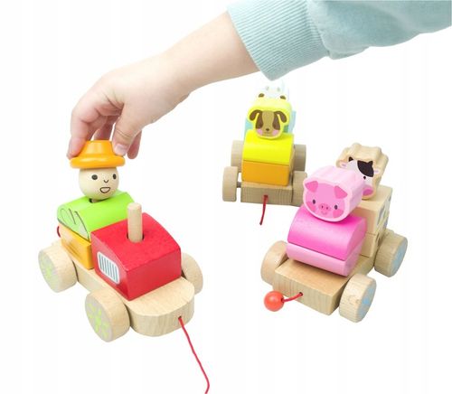 LT333 NOWY DREWNIANY POCIĄG Z WAGONAMI I KLOCKAMI WIEJSKA SCENERIA na Arena.pl