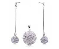 ELEGANCKI SREBRNY KOMPLET SHAMBALLA BIAŁE WISZĄCE KULKI SWAROVSKI 12MM 20MM