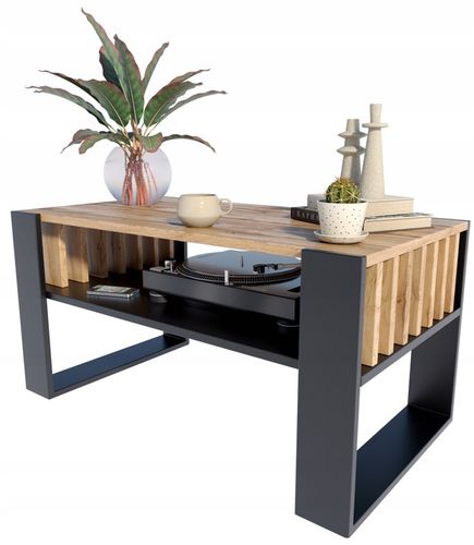 Ława stolik kawowy IGA wotan-czarny z lamelami loft retro rustykalny na Arena.pl