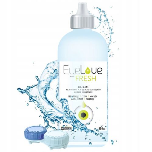 Płyn do soczewek z hialuronianem sodu EyeLove Fresh 400 ml +pojemnik na Arena.pl