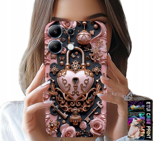 ETUI DO XIAOMI NOTE 14S - KOBIECE, MODNE WZORY, KŁÓDKA SERCE RÓŻA zdjęcie 1