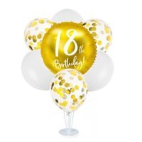 Zestaw balonów na stojaku 18 urodziny, złoty