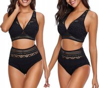 STRÓJ KĄPIELOWY BIKINI WYSOKI STAN KORONKA BOHO /S