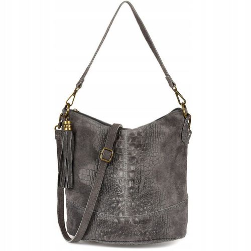 Torebka Skórzana Zamszowa Croco Listonoszka 2 Paski Szara Beltimore W13 na Arena.pl