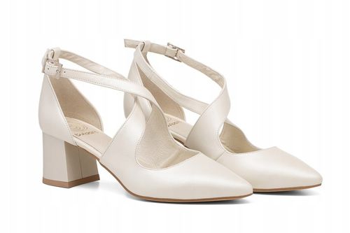 Ślubne czółenka niskie na słupku z paskami ekru 40 na Arena.pl