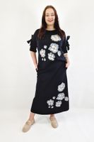 Elegancki Komplet Bluzka i Spódnica w Kwiaty Czarny UNI