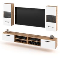 Meblościanka Młodzieżowa Wisząca Nowoczesna Rtv 240cm Szafka Wotan Biała