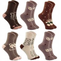 ZESTAW 6 PAR CIEPŁE GRUBE SKARPETKI DAMSKIE ZIMOWE MIŁE FUTERKO WEŁNIANE