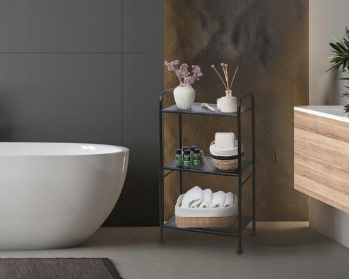 Regał łazienkowy metalowy czarny słupek szafka 3 półki do łazienki na Arena.pl