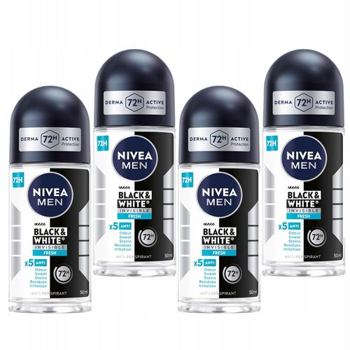 4 x NIVEA MEN Black&White Invisible Fresh Antyperspirant Roll on, 50 ml na Arena.pl