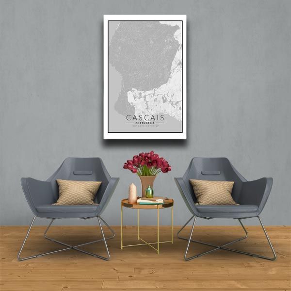 Cascais mapa czarno biała - obraz na płótnie 70x100 cm zdjęcie 2