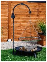 GRILL OGRODOWY na wysięgniku ŻURAW ruszt nierdzewny + palenisko + trójnóg