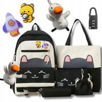 PLECAK SZKOLNY KOT KOTEK MŁODZIEŻOWY + PIÓRNIK CZARNY ZESTAW Z KOTKIEM 5w1