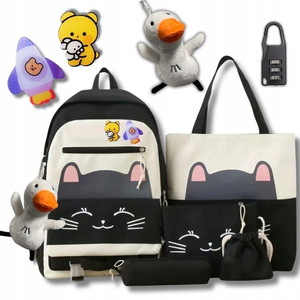 PLECAK SZKOLNY KOT KOTEK MŁODZIEŻOWY + PIÓRNIK CZARNY ZESTAW Z KOTKIEM 5w1 zdjęcie 1