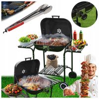 GRILL OGRODOWY WĘGLOWY Z POKRYWĄ VL02 CZARNY + SZCZYPCE