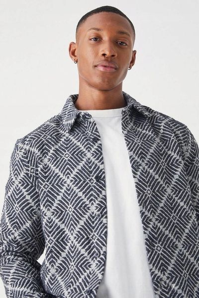 KOSZULA TEKSTUROWANA ŻAKARDOWA KLASYCZNA DŁUGI RĘKAW LUŹNA BOOHOO L zdjęcie 2