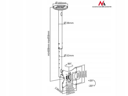 Uchwyt do telewizora sufitowy Maclean, 23-42", 50 - 85 cm, 30kg, czarny, MC na Arena.pl