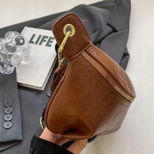 Torebka Damska Nerka BRĄZOWA Pojemna na Ramię Pasek Kolorowy Złoty Zamek na Arena.pl