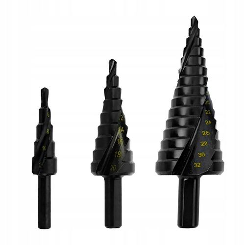 WIERTŁA STOŻKOWE STOPNIOWE DO METALU DREWNA PLASTIKU BLACH ZESTAW na Arena.pl