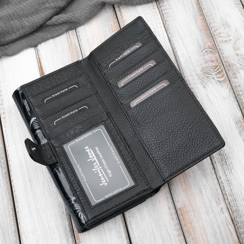 portfel damski skórzany lakierowany ze wzorem w motyle czarny sp-19-bl na Arena.pl