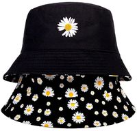Czapka BUCKET HAT kapelusz dwustronny stokrotki KR6_Czarne_stokrotki