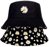 Czapka BUCKET HAT kapelusz dwustronny stokrotki KR6_Czarne_stokrotki