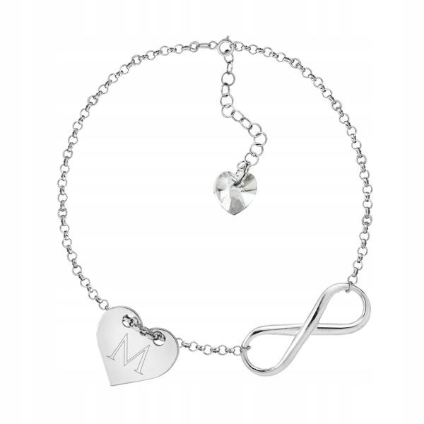 Srebrna bransoletka INFINITY ROCZNICA serce GRAWER zdjęcie 5