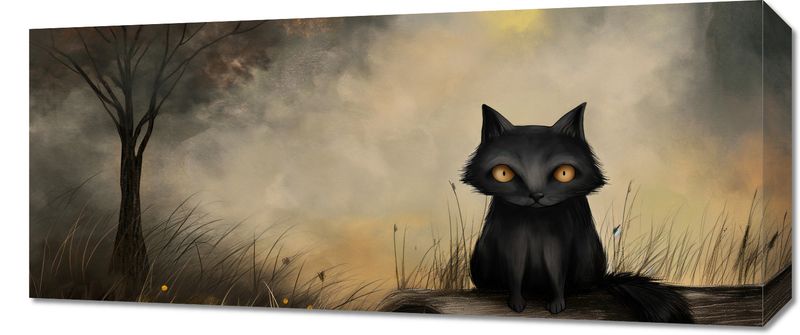 Obraz 70x30cm Czarny Kot zdjęcie 1