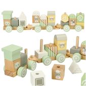 Pociąg Kolejka Drewniana Lokomotywa z Wagonami Ciuchcia Klocki 22 el.