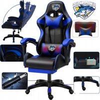 FOTEL gamingowy WYSOKI 78cm z MASAŻEM pleców +PODNÓŻEK komputerowy OBROTOWY
