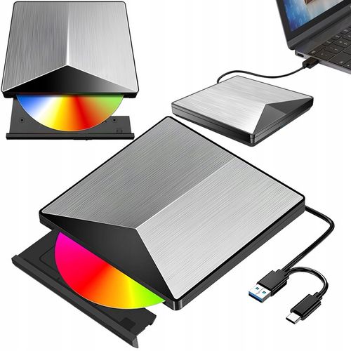 Napęd Zewnętrzny DVD Odtwarzacz CD USB-C 3.0 Nagrywarka do Laptopa USB 2w1 na Arena.pl