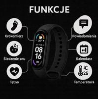 CZARNY SMART BAND 6 - PODGLĄD SMS, POŁĄCZENIA SMARTWATCH OPASKA