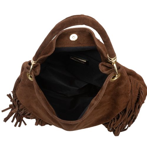 VERA PELLE torebka zamszowa worek z frędzlami i paskiem V571 c.brązowa na Arena.pl